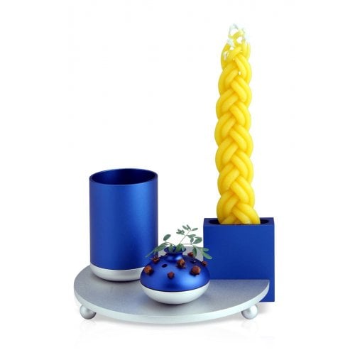 Dabbah Judaica 4-Piece Anodized Aluminum Havdalah Set - Blue and Silver