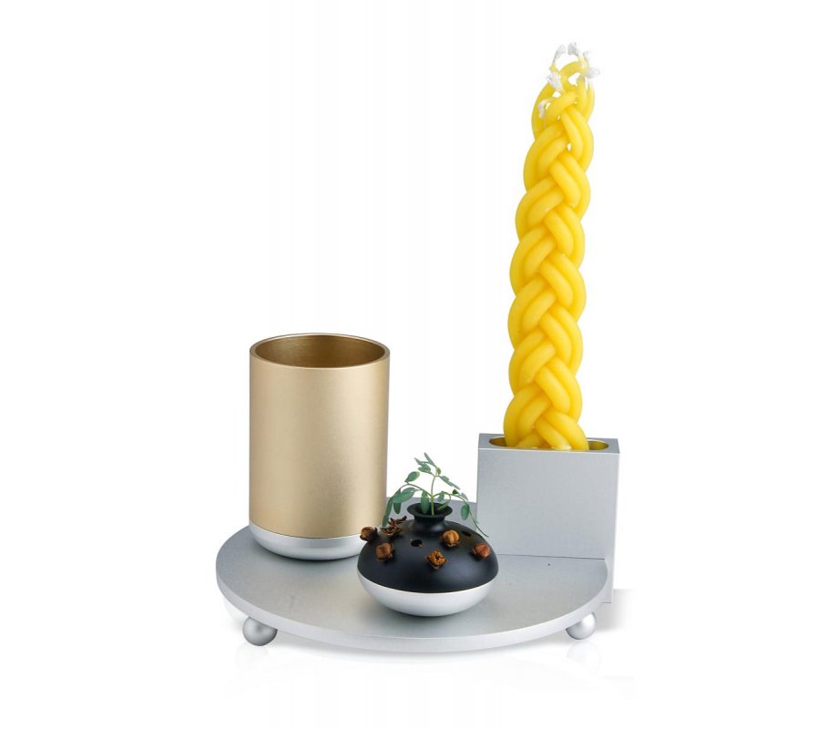 Dabbah Judaica 4-Piece Anodized Aluminum Havdalah Set - Gold and Silver
