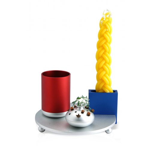 Dabbah Judaica 4-Piece Anodized Aluminum Havdalah Set - Red and Blue