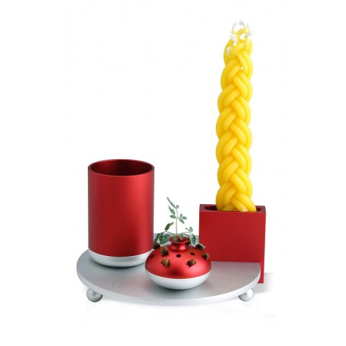 Dabbah Judaica 4-Piece Anodized Aluminum Havdalah Set - Red and Silver