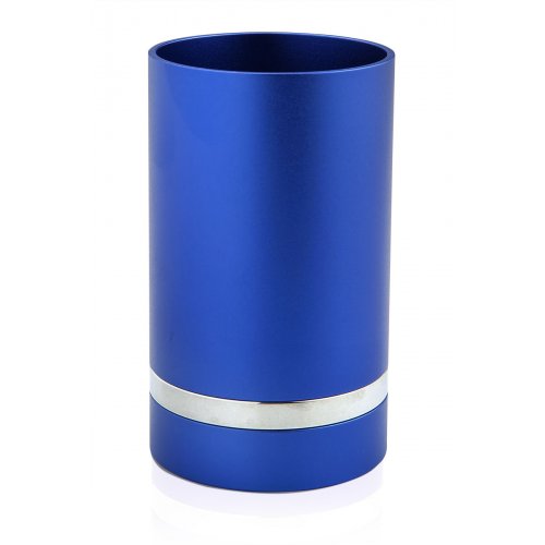 Dabbah Judaica Anodized Aluminum Silver Line Kiddush Cup - Blue