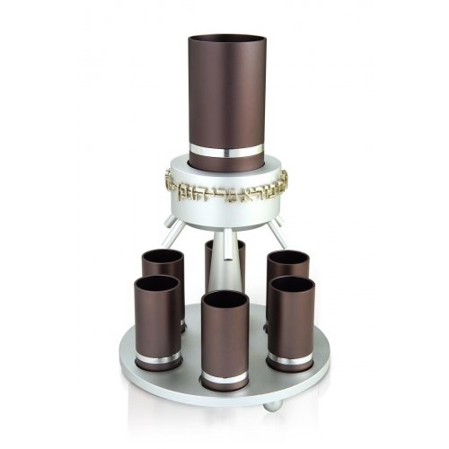 Dabbah Judaica Anodized Aluminum Wine Fountain Silver Line 6 Cups - Gray