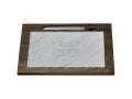 Dark Brown Wood Challah Board with White Marble Plaque - Comes with Knife