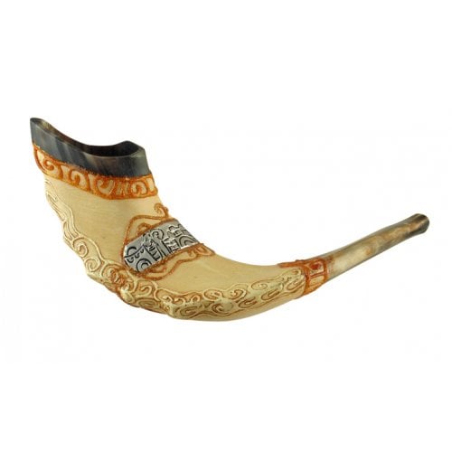 Dark Hand Painted Rams Horn Shofar -Jerusalem