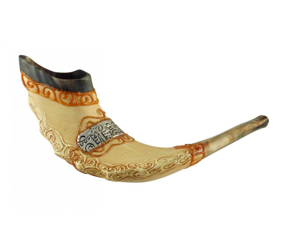 Dark Hand Painted Rams Horn Shofar -Jerusalem