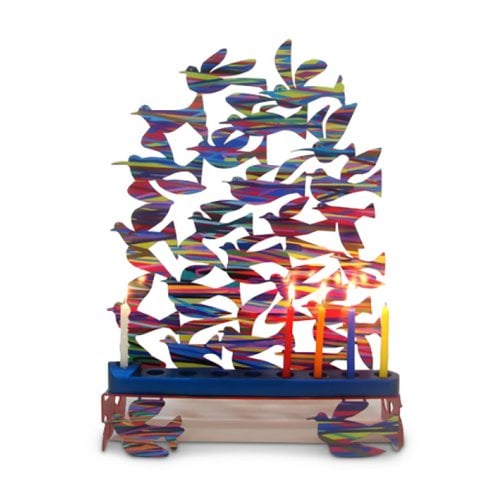 David Gerstein Birds in Flight Colorful Hanukkah Menorah Laser Cut Metal