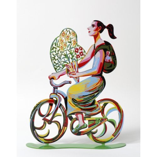 David Gerstein Free Standing Double Sided Bicycle Sculpture - Rider with Flowers