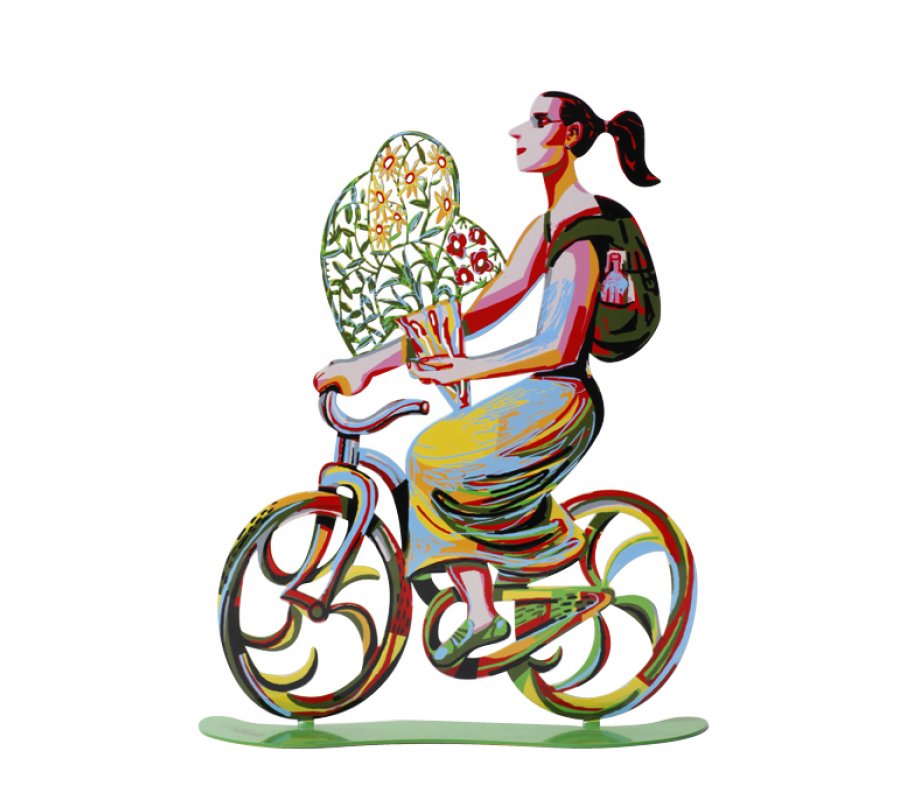 David Gerstein Free Standing Double Sided Bicycle Sculpture - Rider with Flowers