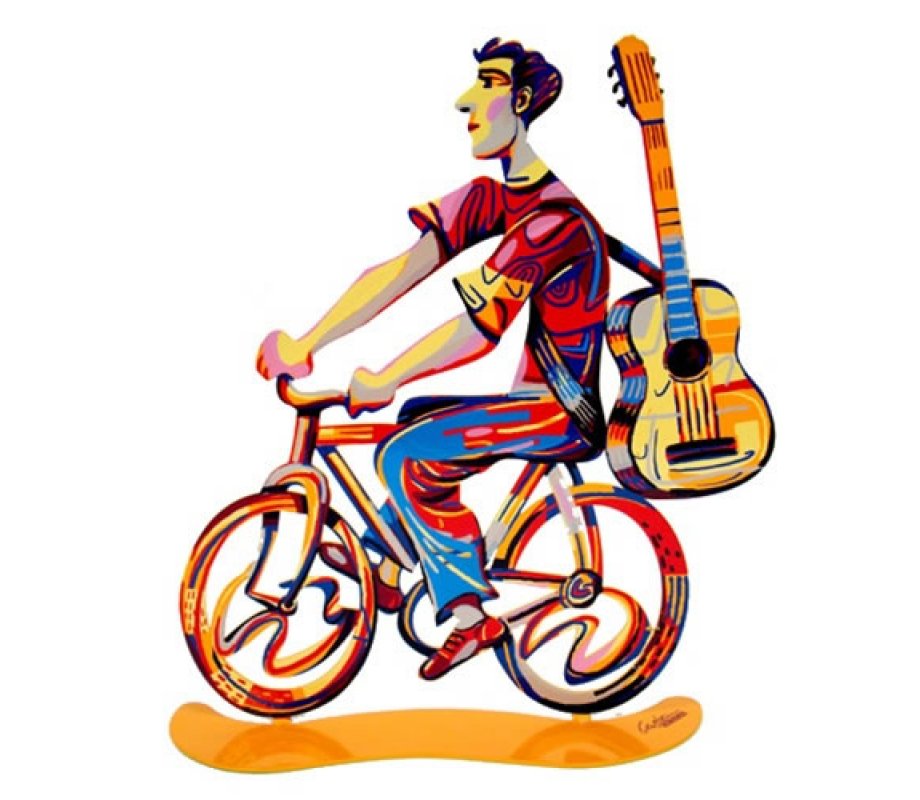 David Gerstein Free Standing Double Sided Bicycle Sculpture - Troubadour Rider