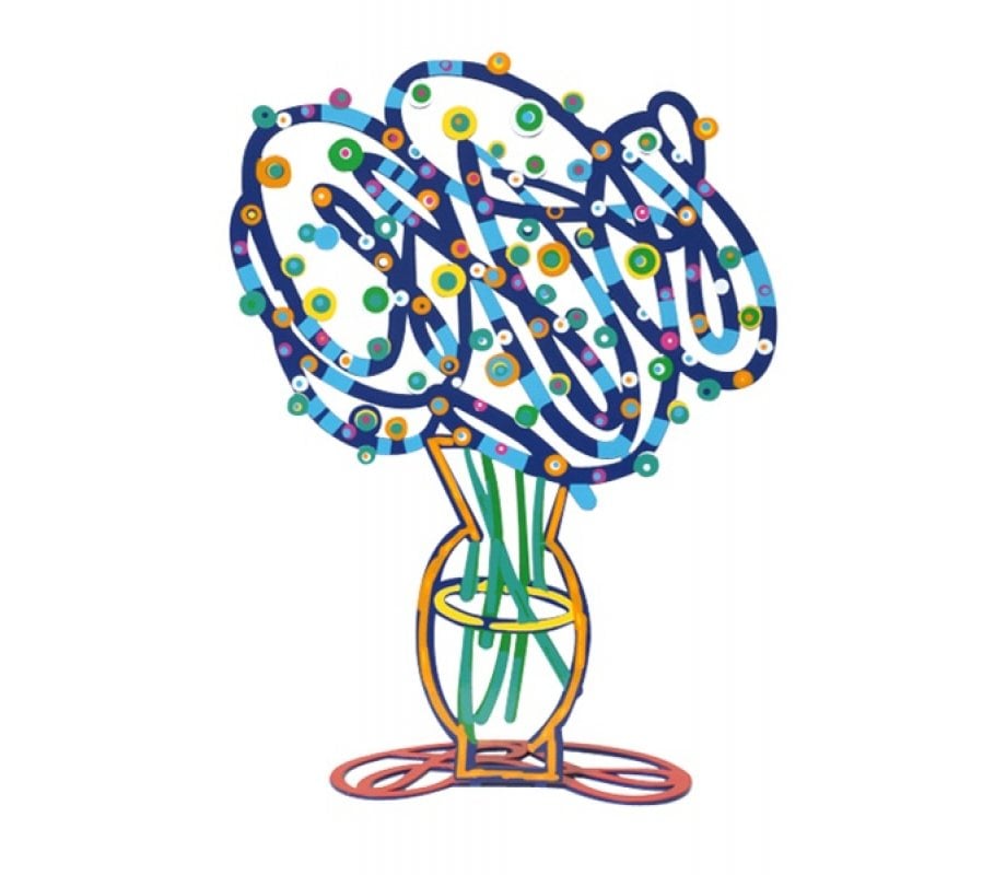 David Gerstein Free Standing Double Sided Flower Sculpture - Blue Bouquet