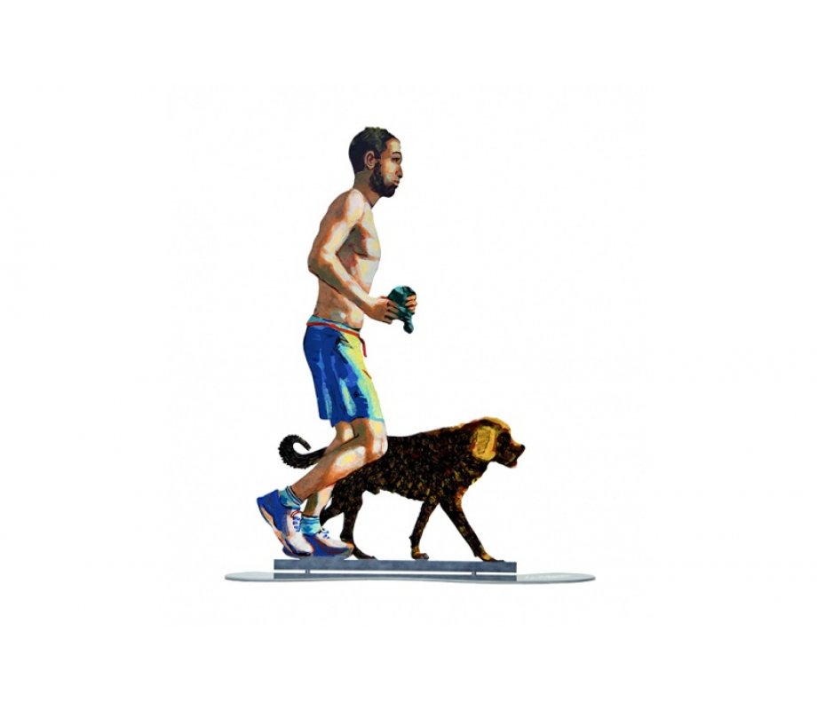 David Gerstein Free Standing Double Sided Sculpture - Jogger with Dog