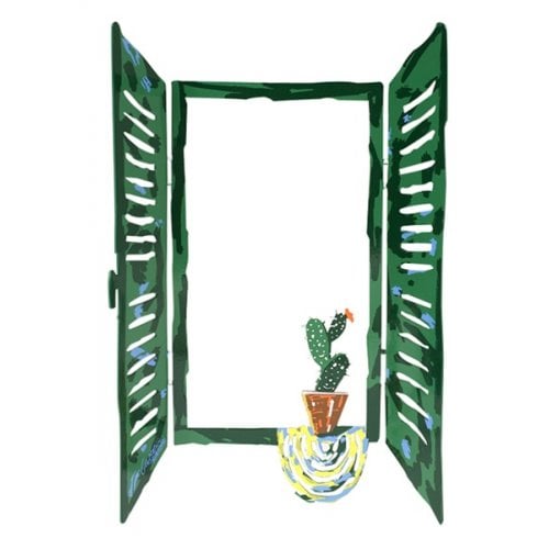 David Gerstein Free Standing Open Window Sculpture - Cactus in Plant Pot