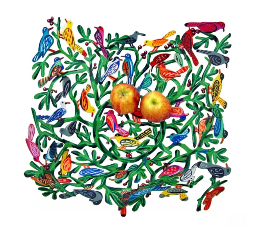 Hand Painting Emanuel Pomegranates & birds Metal Fruit Bowl Wall Plate 