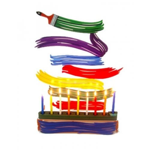 David Gerstein Laser Cut Metal Colorful Chanukah Menorah - Brush Strokes