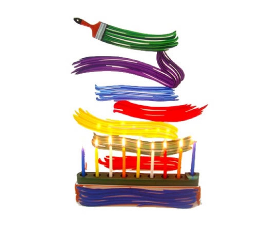 David Gerstein Laser Cut Metal Colorful Chanukah Menorah - Brush Strokes