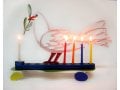 David Gerstein Laser Cut Metal White and Blue Hanukkah Menorah - Peace Dove