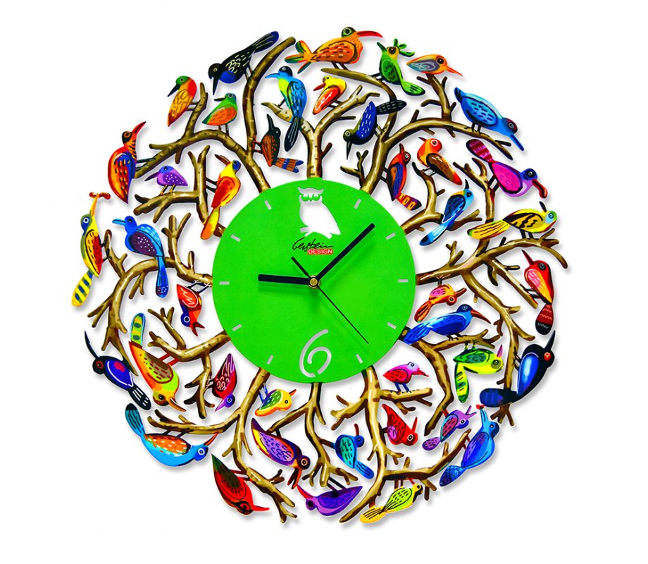 David Gerstein Wall Clock - Frame of Flock of Birds and Cutout Owl