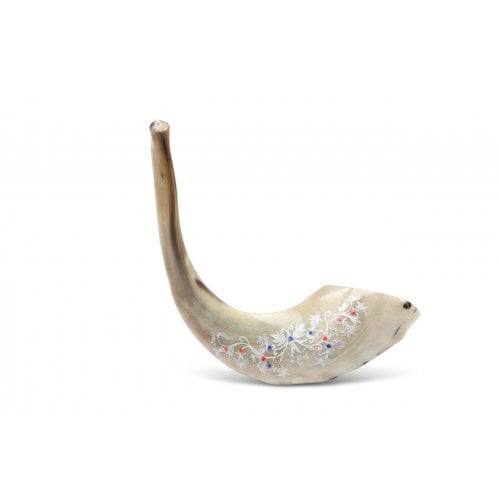 Decorated Hand Painted Ram's Horn Shofar Decorative Leaf Design