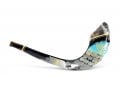 Decorated Hand Painted Ram's Horn Shofar Western Wall Menorah Design