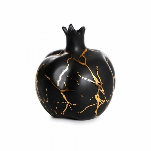 Decorative Ceramic Pomegranate - Black and Gold Streaks