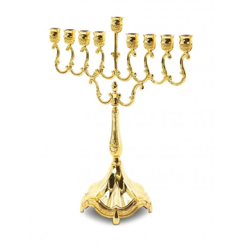 Decorative Gold Chanukah Menorah, Classic Curved Design - 8 Inches High