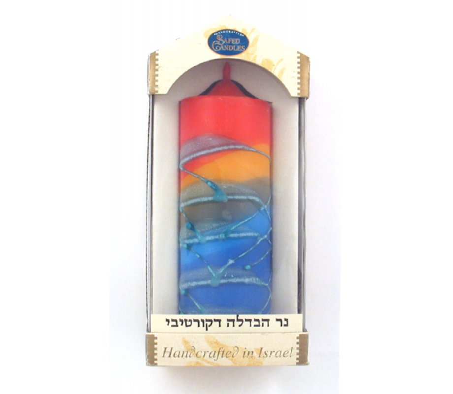 Decorative Handcrafted Pillar Havdalah Candle - Colorful