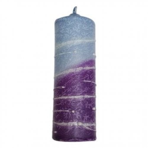 Decorative Handcrafted Pillar Havdalah Candle, Purple and Blue - Various Sizes
