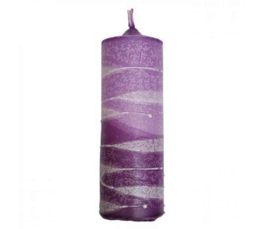 Decorative Handcrafted Pillar Havdalah Candle, Purple and Pink - Various Sizes