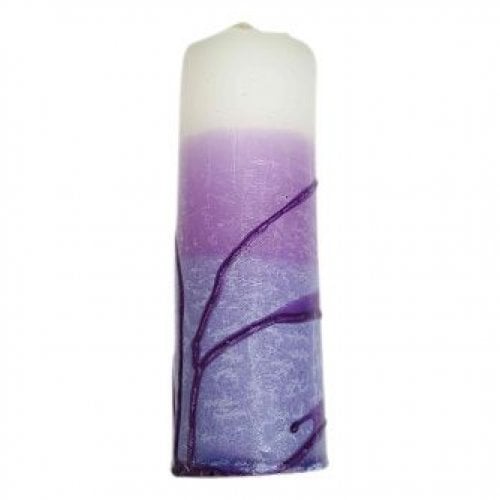Decorative Handcrafted Pillar Havdalah Candle, Purple and White - Various Sizes