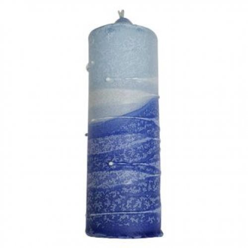 Decorative Handcrafted Pillar Havdalah Candle, Shades of Blue - Various Sizes