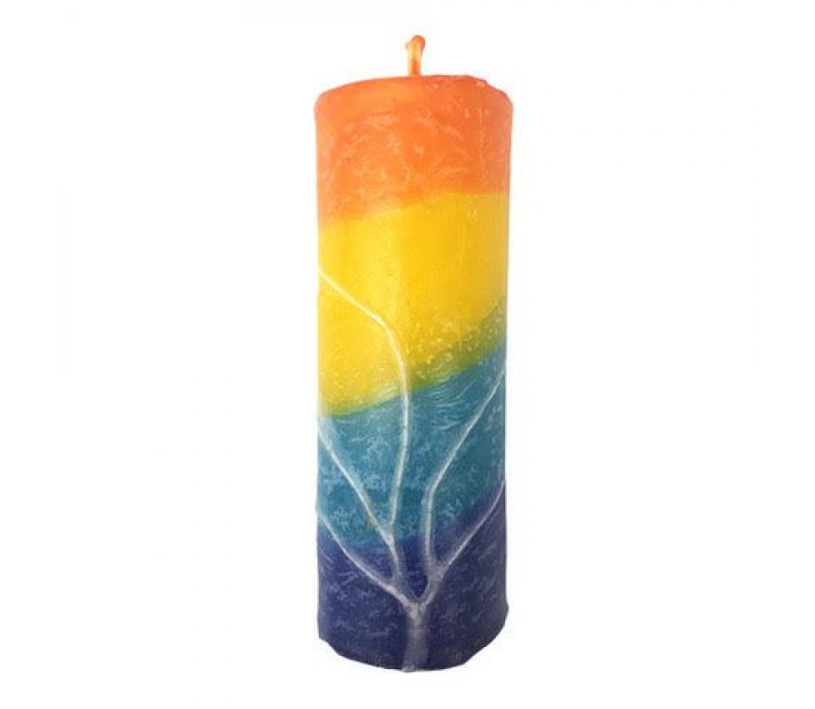 Decorative Handmade Pillar Havdalah Candle, Green Orange