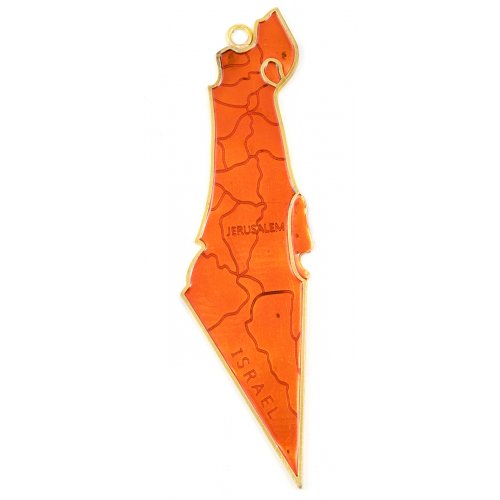 Decorative Map of Israel Wall Hanging, Enamel - Red with Gold Frame