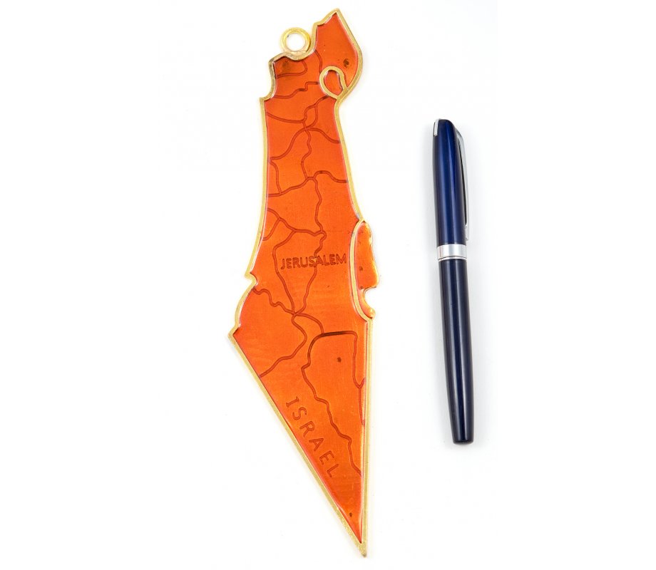 Decorative Map of Israel Wall Hanging, Enamel - Red with Gold Frame