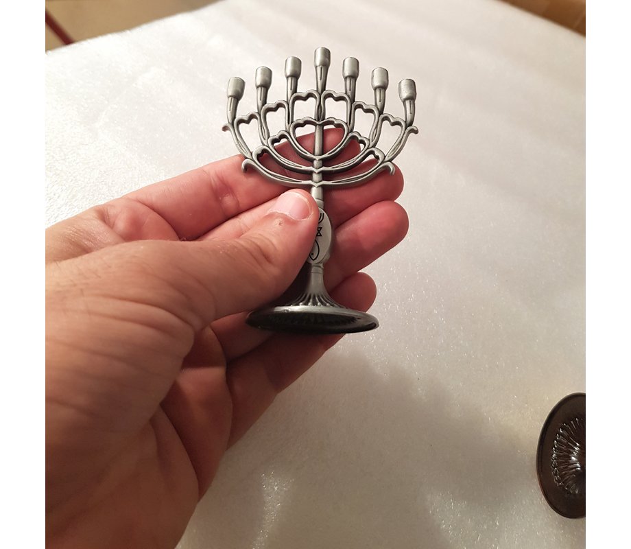 Decorative Mini 7 Branch Menorah with Fish Symbol, Pewter - 4