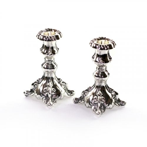 Decorative Raised Silver-Plated Small Candlesticks, Floral Design - 5