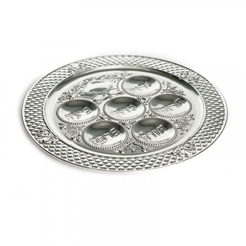 Three-Tiered Silver Plated Seder Plate - Round Passover Plate With Sliding Doors