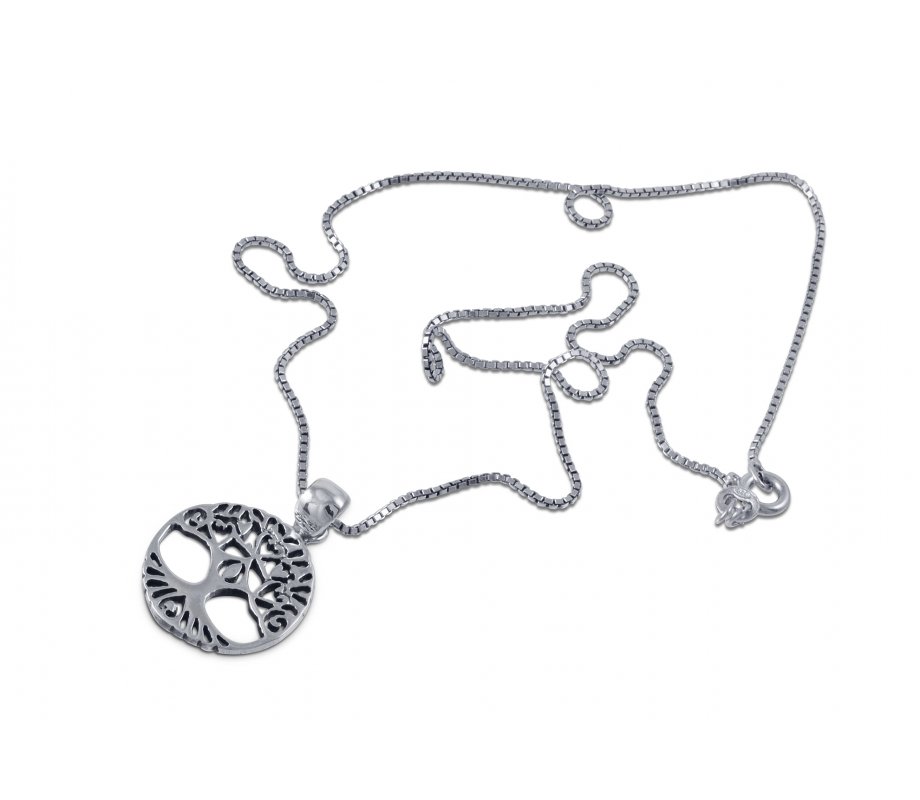 Decorative Tree of Life Sterling Silver Pendant Necklace