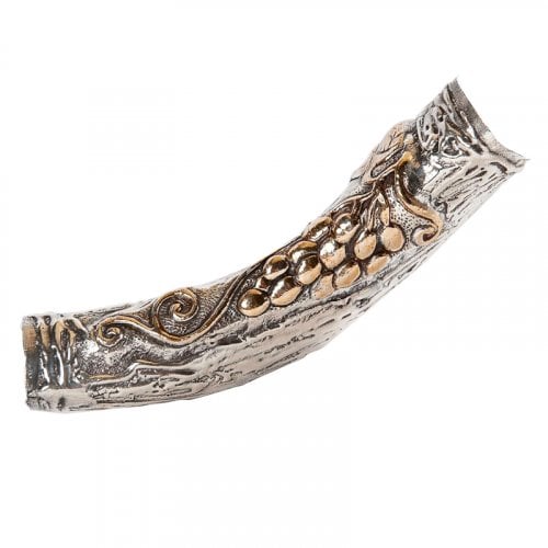 Decorative Yemenite Shofar with Sterling Silver with Menorah, Star of David and Olives