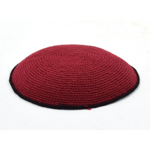 Deep Maroon with Black Border - Hand Knitted DMC Cotton Kippah