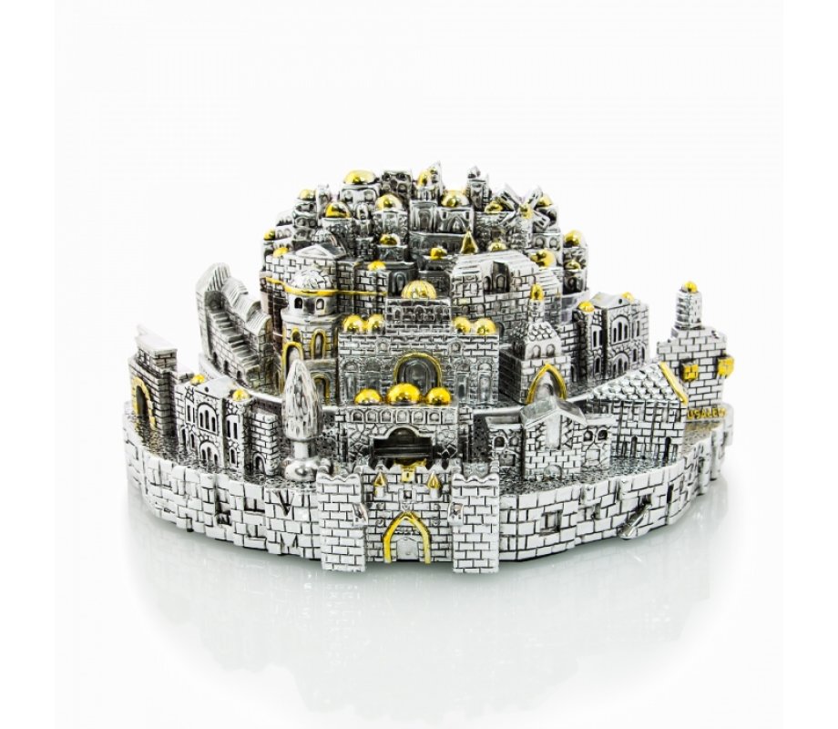 Detailed Model of Jerusalem - Silver Plated with Gold Tints