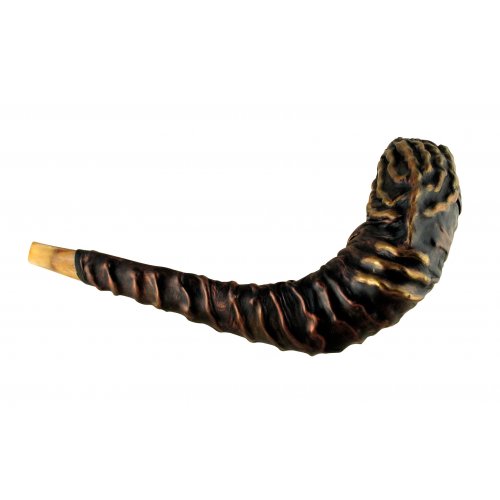 Distinctive Leather-bound Ram's Horn Shofar  Menorah Design