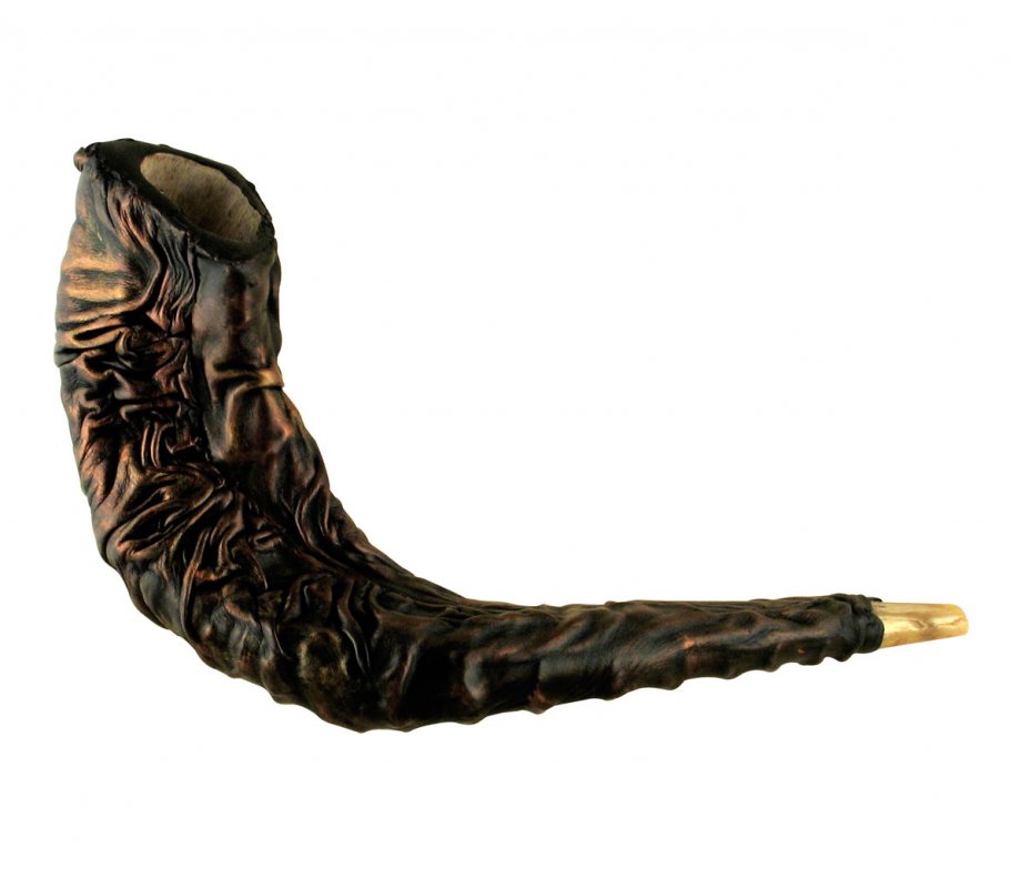 Distinctive Leather-bound Ram's Horn Shofar  Menorah Design