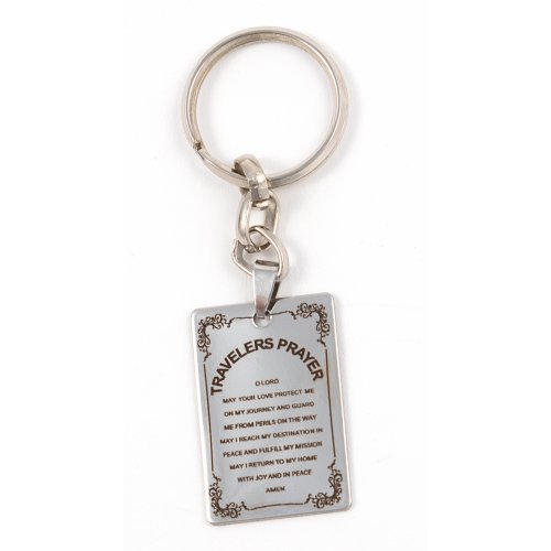 Dog Tag Key Ring, Framed Travelers Prayer in English - Stainless Steel