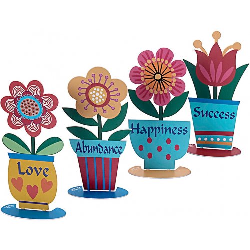 Dorit Judaica – Four Free-Standing Plant Pots with Blessing Words – English
