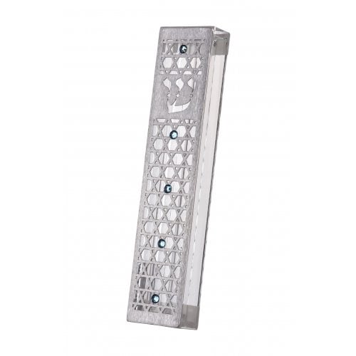 Dorit Judaica Acrylic Mezuzah Case, Cutout Stars of David - Blue Crystals