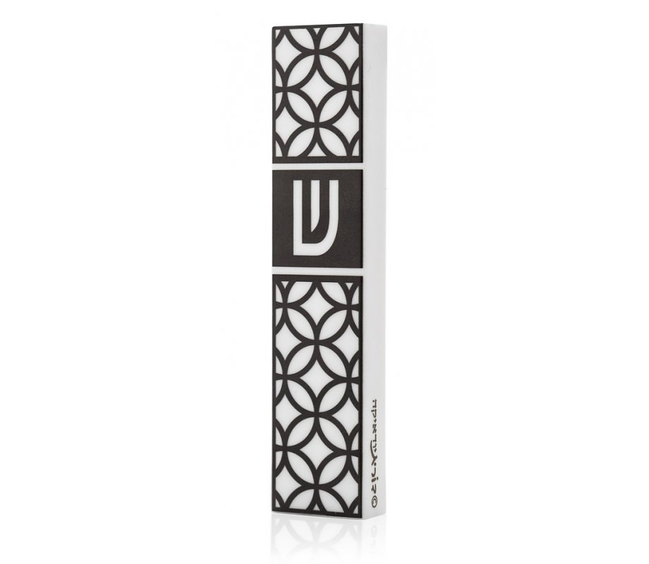 Dorit Judaica Acrylic Mezuzah Case, Black and White Vitrage Design