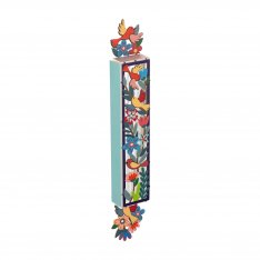 Dorit Judaica Acrylic Mezuzah Case, Colorful Birds and Flowers