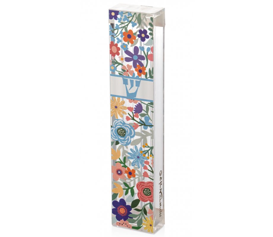 Dorit Judaica Acrylic Mezuzah Case, Colorful Flowers