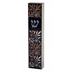 Dorit Judaica Acrylic Mezuzah Case, Flowers on Blue