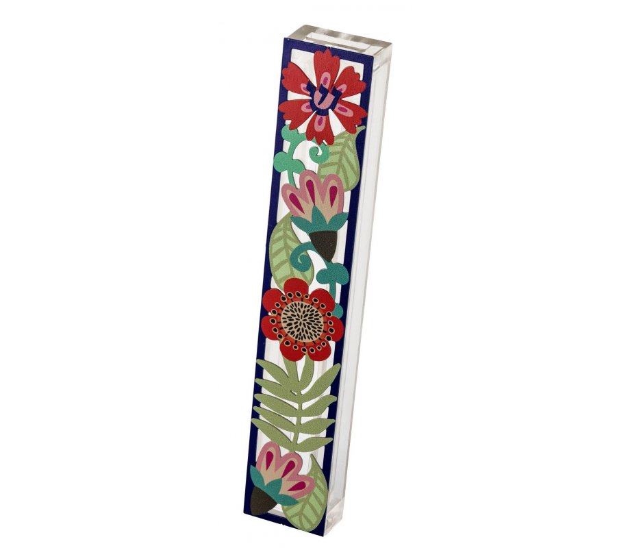 Dorit Judaica Acrylic Mezuzah Case, Lively Flower Design Colorful